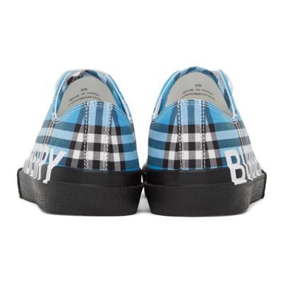 Shop Burberry Blue Check Larkhall Sneakers In Blue Azure