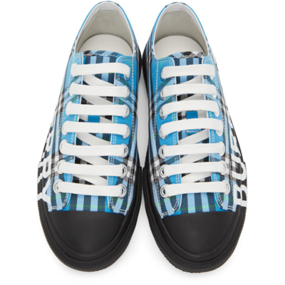 Shop Burberry Blue Check Larkhall Sneakers In Blue Azure