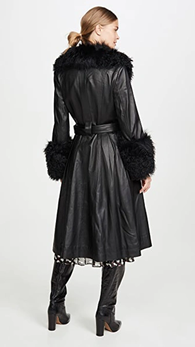 Shop Saks Potts Foxy Shearling Trench Coat Black