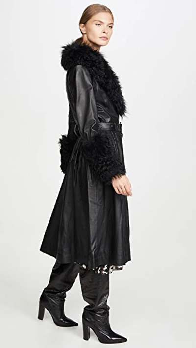 Saks Potts Foxy Shearling Trench Coat Black In Black