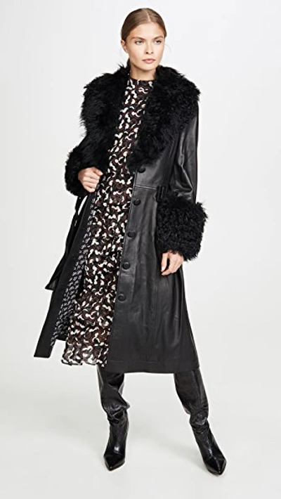 Saks Potts Foxy Shearling Trench Coat Black In Black