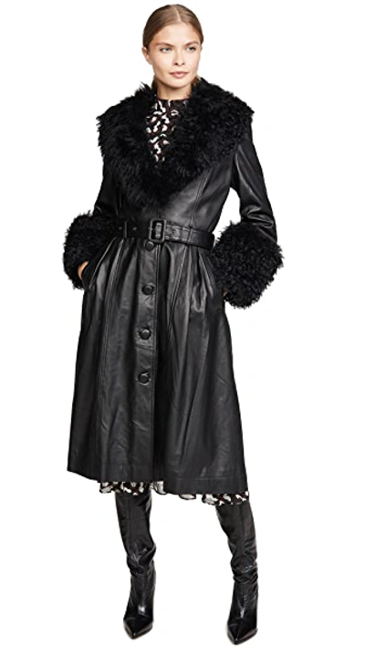 Shop Saks Potts Foxy Shearling Trench Coat Black