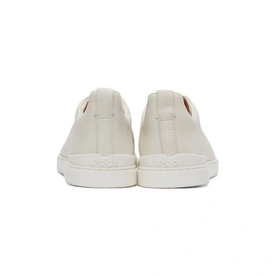 Shop Ermenegildo Zegna Off-white Deerskin Triple Stitch Sneakers In Pan White