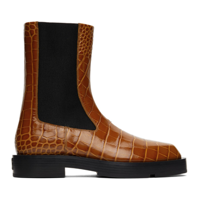 Shop Givenchy Orange Croc Chelsea Boots In 913-tan