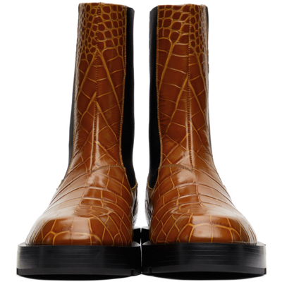 Shop Givenchy Orange Croc Chelsea Boots In 913-tan