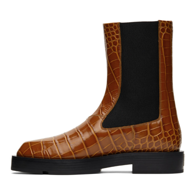 Shop Givenchy Orange Croc Chelsea Boots In 913-tan