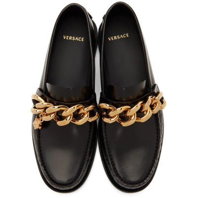 Shop Versace Black Leather Medusa Chain Loafers In Kvo41 Blkgl