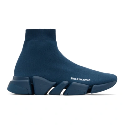 Balenciaga Speed 2.0 Navy Stretch-knit Sneakers In Navy Blue | ModeSens