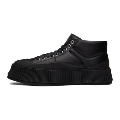 Shop Jil Sander Black Leather Platform Sneakers In 001 - Black