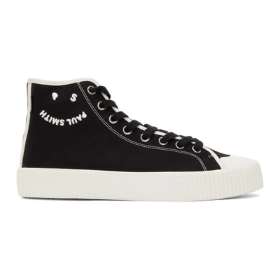 Shop Ps By Paul Smith Black Canvas Happy Logo Kibby High Sneakers In 79 Black