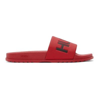 Shop Hugo Red Match Slide Sandals In 606 Dark Red