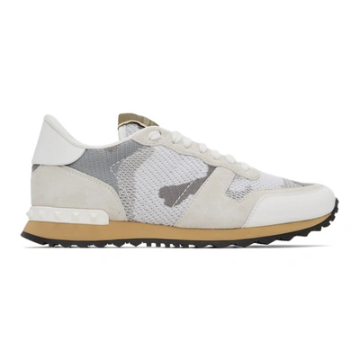 Shop Valentino White & Grey Camo Mesh Rockrunner Sneakers In 52x Bianco-pastel Gr