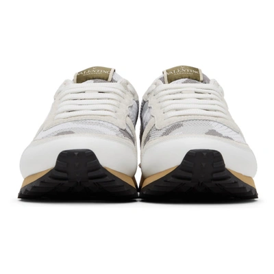 Shop Valentino White & Grey Camo Mesh Rockrunner Sneakers In 52x Bianco-pastel Gr