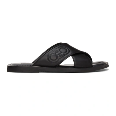 Shop Ferragamo Black Gancini Sandals