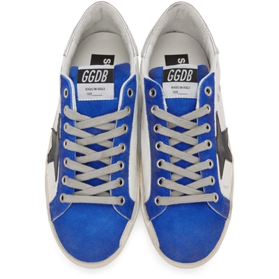 Shop Golden Goose White & Blue Suede Superstar Sneakers In White/royal