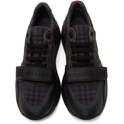 Shop Burberry Grey Vintage Check Sneakers In Dark Charcoal