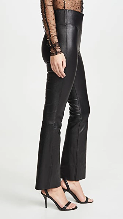 Sprwmn Crop Flare Embossed Leather Leggings In Black