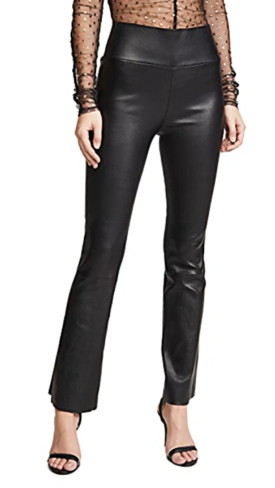 Sprwmn Crop Flare Embossed Leather Leggings In Black