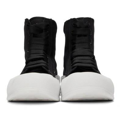 Shop Alexander Mcqueen Black Canvas Deck Plimsoll High Sneakers In 1070 Black/black/whi