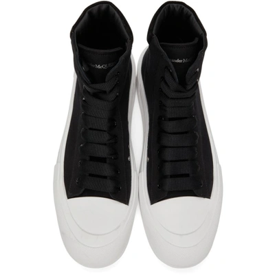 Shop Alexander Mcqueen Black Canvas Deck Plimsoll High Sneakers In 1070 Black/black/whi