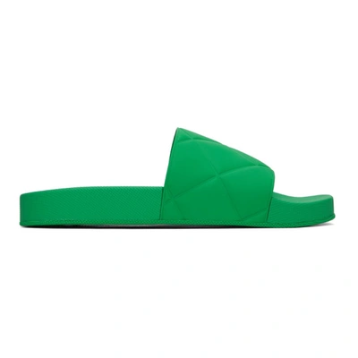Shop Bottega Veneta Green Rubber Slider Sandals In 3730 Grass