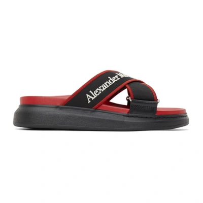 Shop Alexander Mcqueen Black & Red Oversized Hybrid Slides In 1233blk/lu.