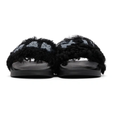 Shop Marni Black Furry Slides In Zl754 Black