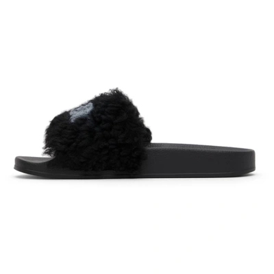 Shop Marni Black Furry Slides In Zl754 Black