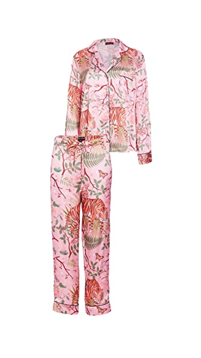 Karen Mabon Tiger Blossom Pajama Set In Orange