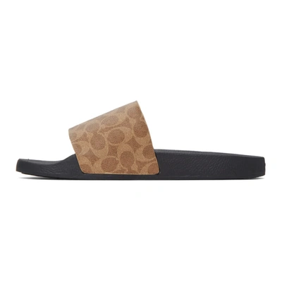 Coach Pool Slide In Signature Canvas In Black