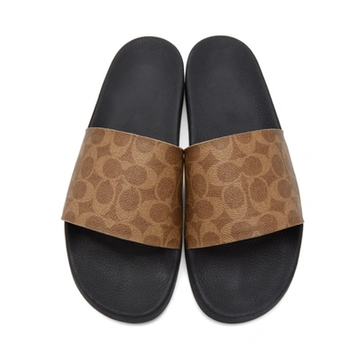 Coach Pool Slide In Signature Canvas In Black