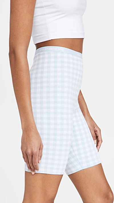 Shop Alexander Wang T Gingham Bodycon Bike Shorts In Oxford Blue/white