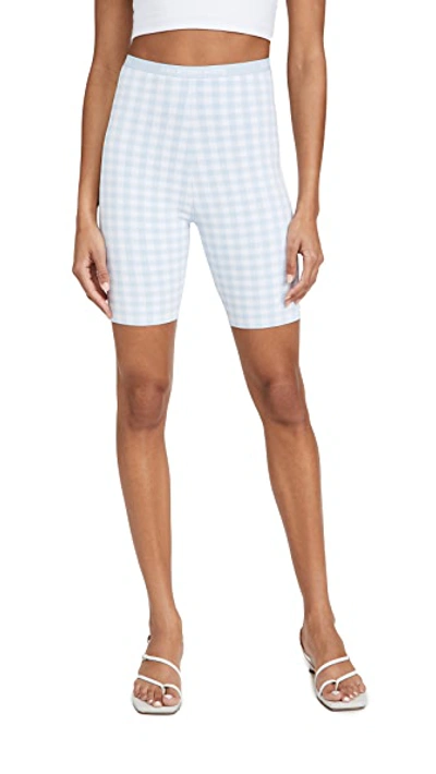 Shop Alexander Wang T Gingham Bodycon Bike Shorts In Oxford Blue/white