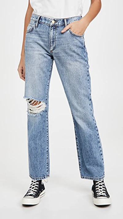 Triarchy Mid Rise Straight Leg Distressed Jean In Blue | ModeSens