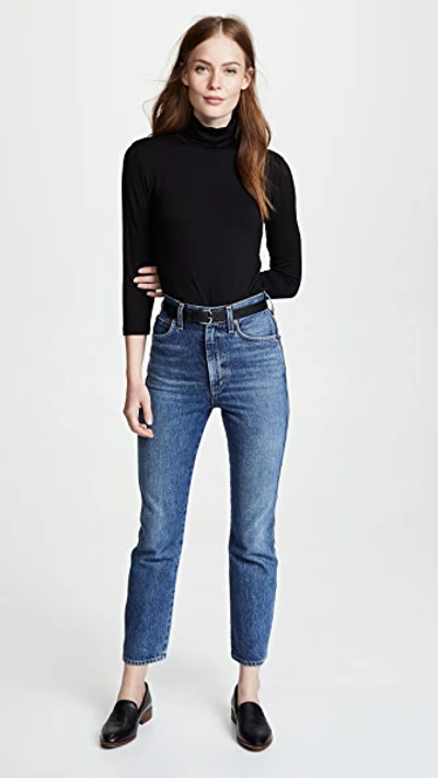 L Agence Aja Tortoiseshell Print Jersey Turtleneck Top In Black