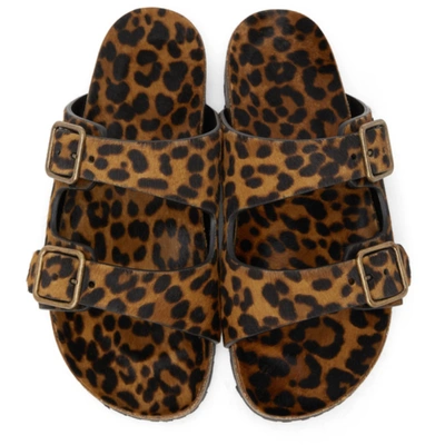 Shop Saint Laurent Brown Leopard Fabrice Sandals In 2094 Manto Naturale