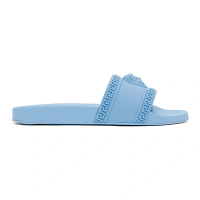 Shop Versace Blue Palazzo Pool Slides In D7j Ceruleo