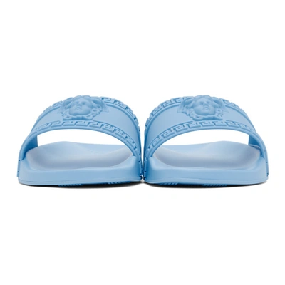 Shop Versace Blue Palazzo Pool Slides In D7j Ceruleo