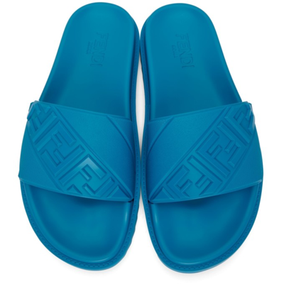 Shop Fendi Blue Rubber Ff Slides In F1e4p Blue