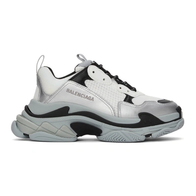 Balenciaga White & Silver Triple S Sneakers In Grey | ModeSens