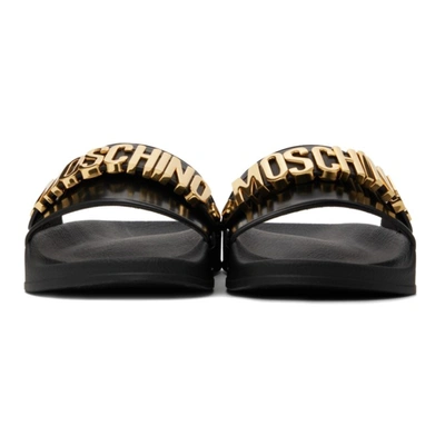 Moschino Black & Gold Logo Lettering Pool Slides | ModeSens