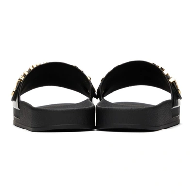 Shop Moschino Black & Gold Logo Lettering Pool Slides In 000 Nero