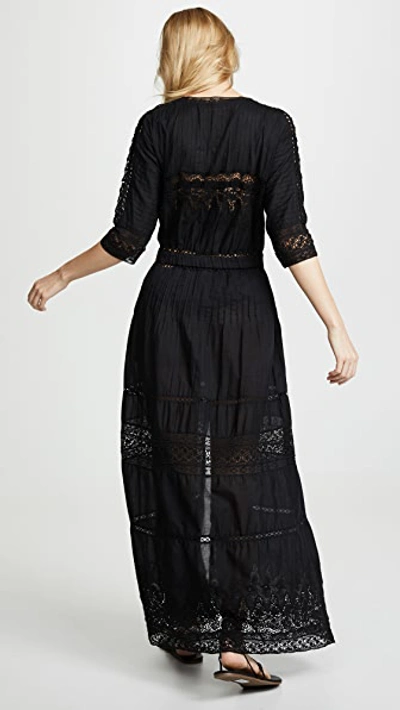 Loveshackfancy Beth Button-front Cotton Coverup Dress With Crochet Lace In Black