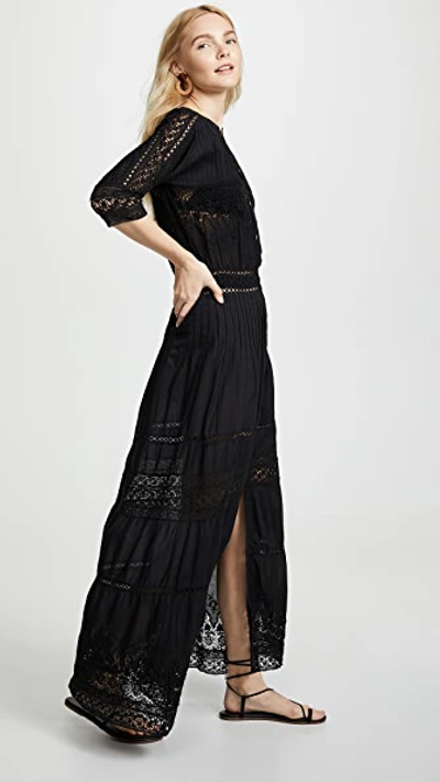 Loveshackfancy Beth Button-front Cotton Coverup Dress With Crochet Lace In Black