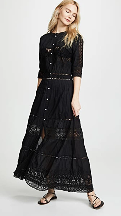 Loveshackfancy Beth Button-front Cotton Coverup Dress With Crochet Lace In Black
