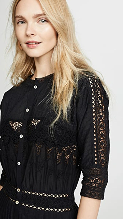 Loveshackfancy Beth Button-front Cotton Coverup Dress With Crochet Lace In Black