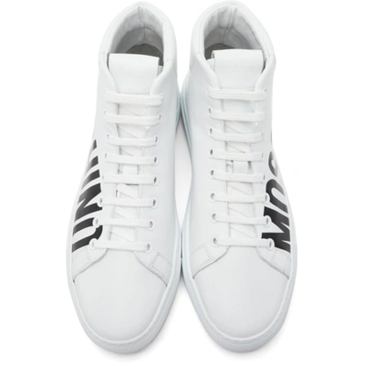 Shop Moschino White Logo High Sneakers In 100 Bianco