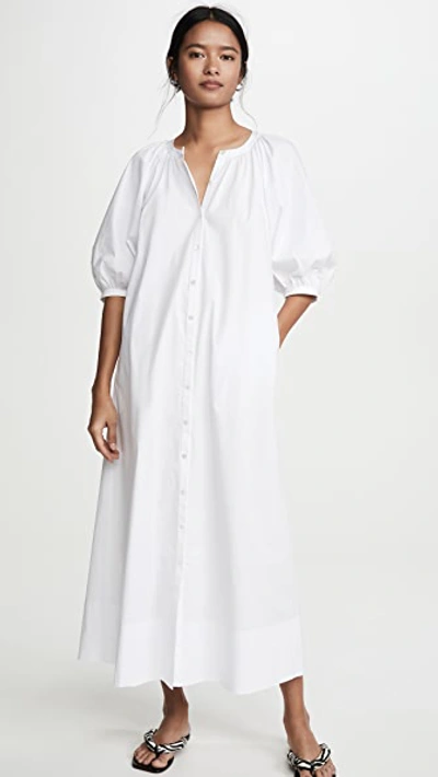 Staud Vincent Gathered Cotton-blend Poplin Shirt Dress In White