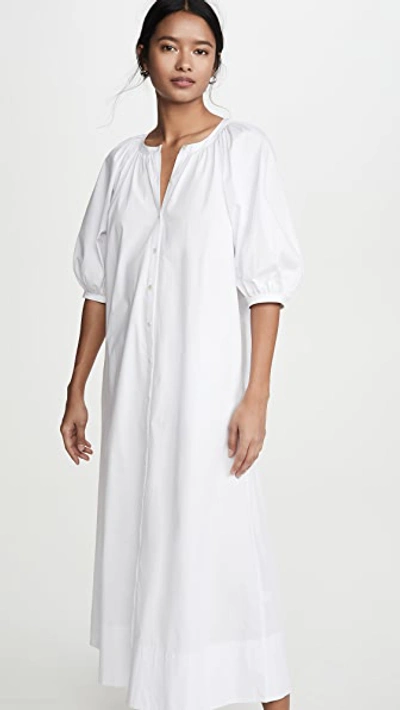 Staud Vincent Gathered Cotton-blend Poplin Shirt Dress In White