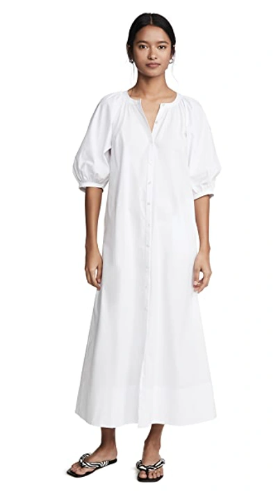 Staud Vincent Gathered Cotton-blend Poplin Shirt Dress In White